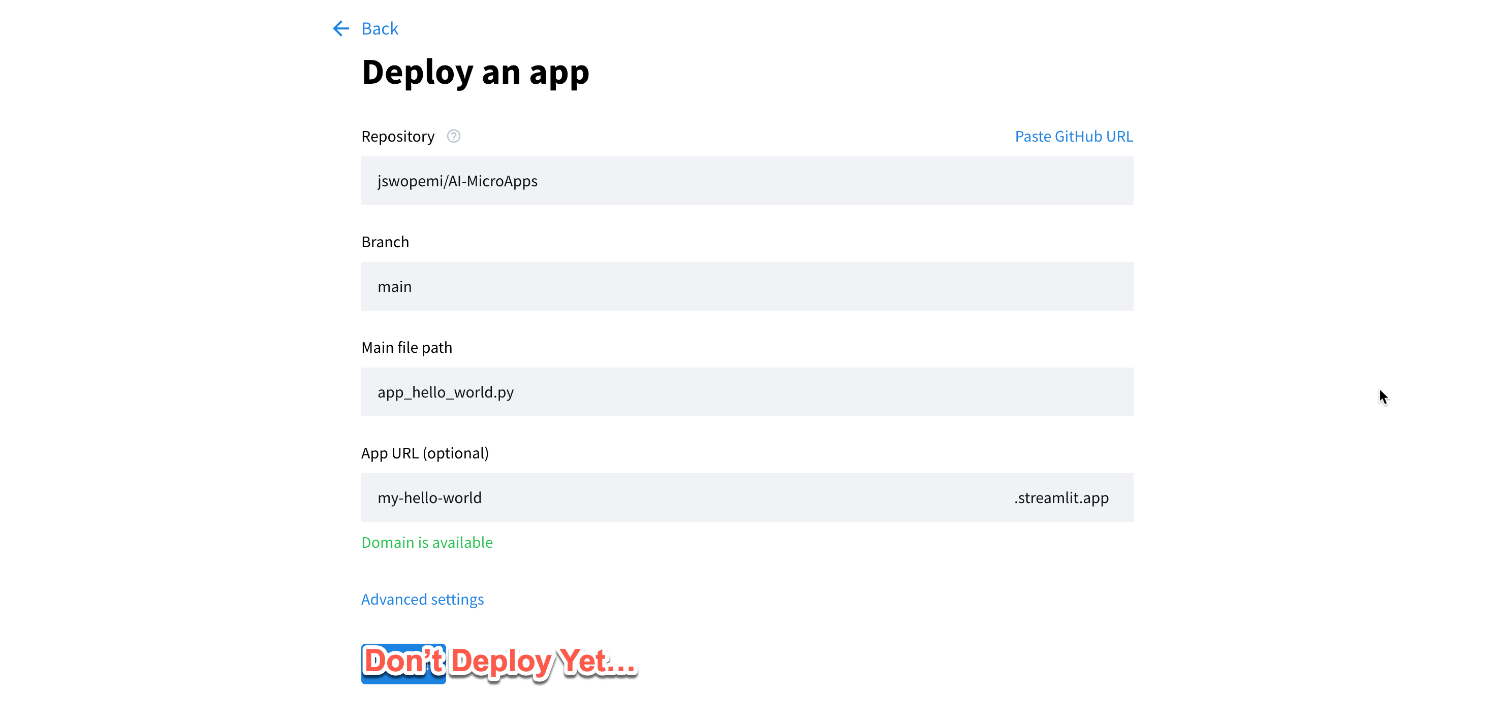 Deploy an App Wizard